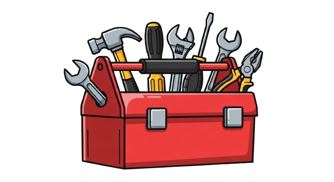 Abstract gradient of blue and purple shapes representing various tools.